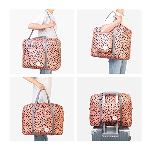For Airlines Foldable Travel Duffel Bag Tote Carry on Luggage Sport Duffle Weekender Overnight for Women and Girls (Leopard-1109)
