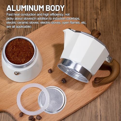 Image of DITOSH 4-in-1 Moka Pot Espresso Set with Electric Stove 3 Cup Aluminum Stovetop Coffee Maker Percolator Italian Classic Mocha Coffee Machine with Powder Dispenser Filter Paper Portable Camping White