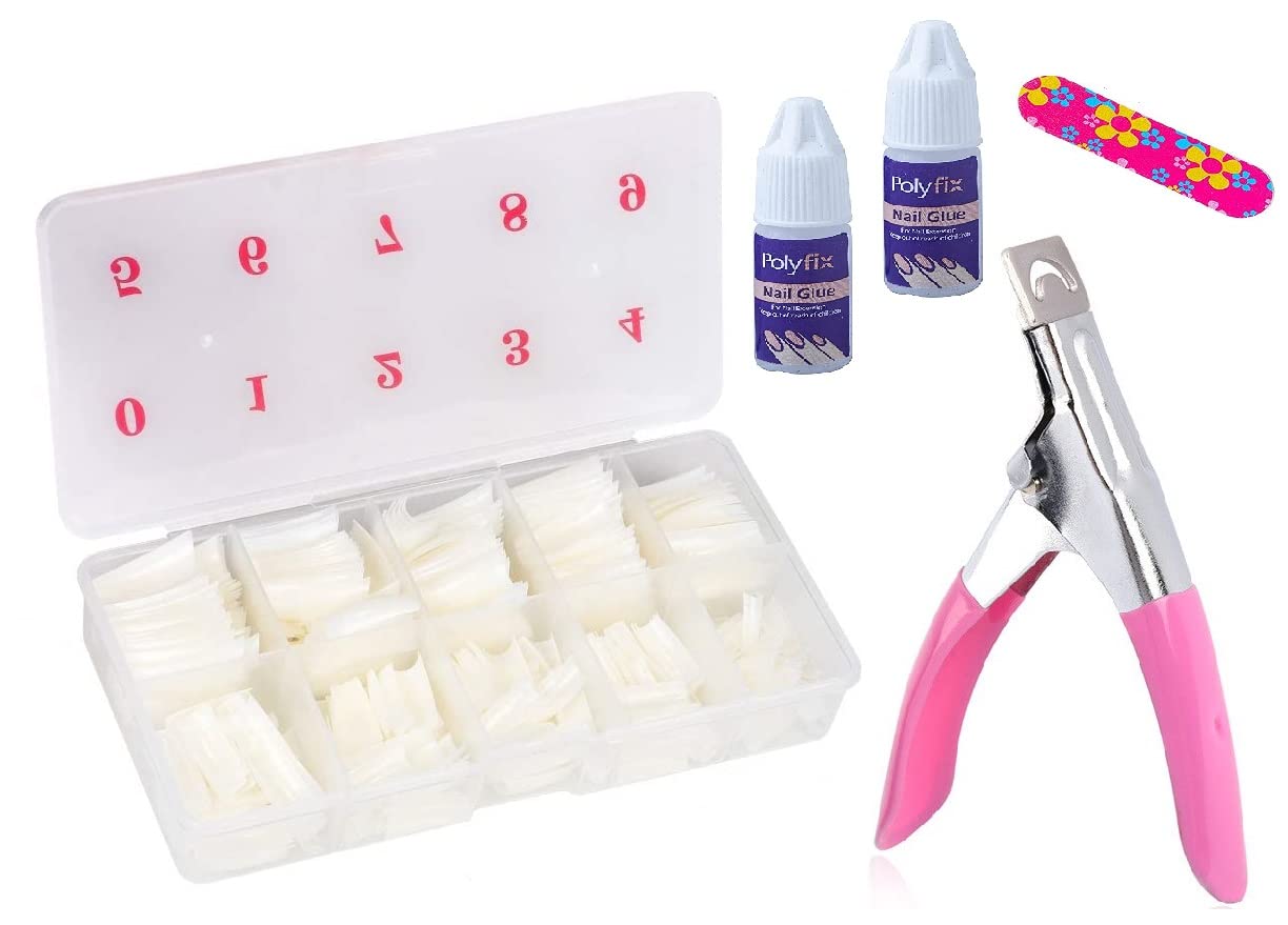 D.B.Z. Professional 500 Acrylic False Nail Tips, Natural Art Fake Nails Tip with Nail Art Edge Cutter UV Acrylic False Nail Clipper, Nail Filer & Nail Glue Use for Home & Salon-image-41