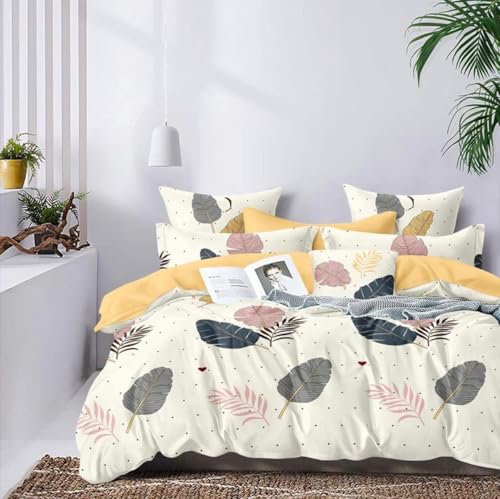 Image of Prime Collection - 180 TC Glace Cotton Double Bed Bedsheet Set (90x90 Inches) with 2 Pillow Covers | Luxuriously Soft & Gentle on Skin (Beige Leaf)
