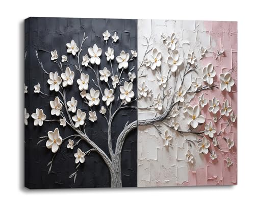 Piy Painting Motivo Floral Abstracto Cuadros Decorativos Modernos Salon Negro, Blanco y Rosa Impresiones De Lienzo Laminas Pare Pared Posters Dormitorios Quadros Decoração Pasillo Oficina 30×40cm