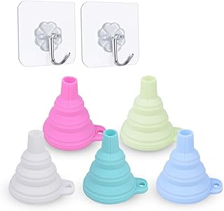 Ensemble d'entonnoirs Pliables en Silicone Entonnoir de Cuisine Flexible/Pliable/Pliable Grand pour Bouteille d'eau Transfert de Liquide Entonnoirs à Bouche étroite et Large Trémie 5 Pack