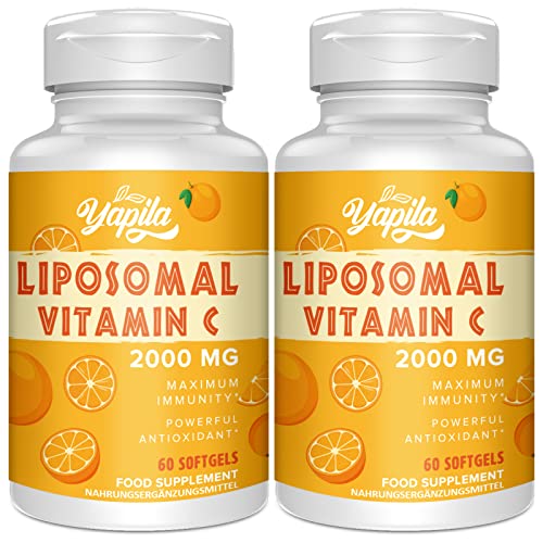 Cápsulas de Vitamina C Liposomal 2000 mg(2 Paquetes), Máxima Absorción, Vitamina C Altamente Concentrada, Ascorbato, Suplemento Antioxidante, Libre de Soja