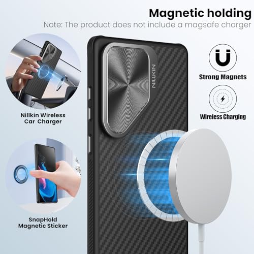 Image of Nillkin for Samsung Galaxy S25 Ultra Magnetic Case with Camera Cover, CamShield Carbon Fiber[ Compatible with Magsafe /Military Grade Drop Tested ]- 6.9'' Black