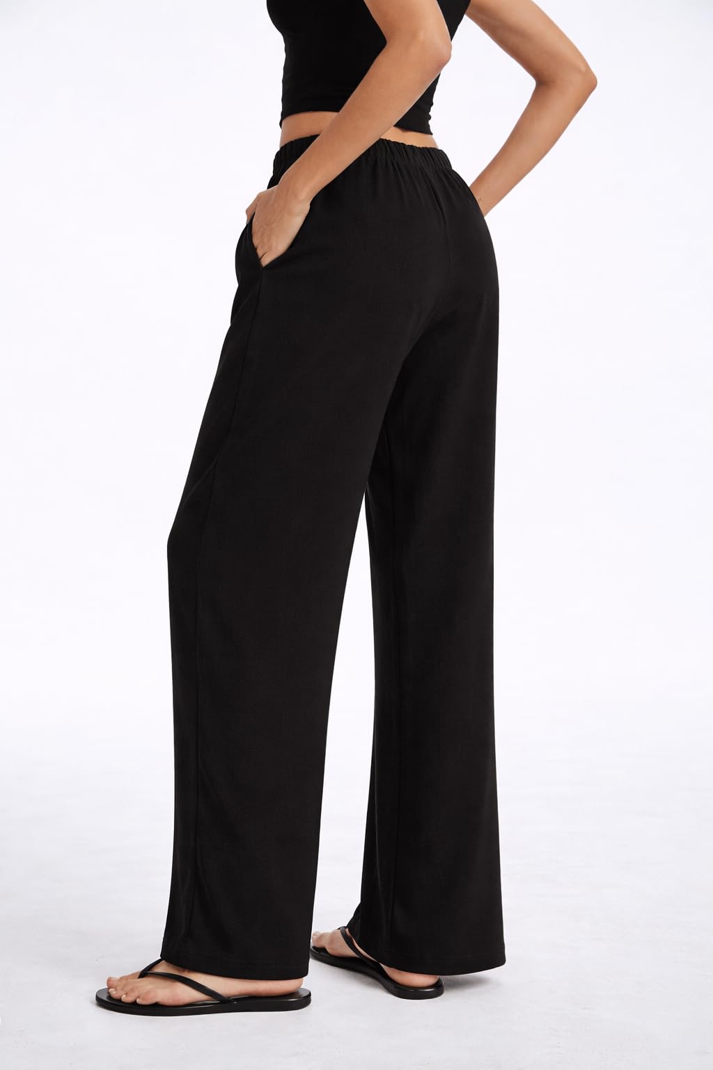AnotherChill Women's Crepe Wide Leg Pants Casual Wrinkle Resistant Breathable Lightweight Trousers for Spring Summer — view 3