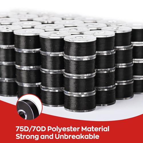 Image of Poolin Richword Selected Prewound Bobbins, Plastic Sided,144pcs Size L(SA155), 70D /2(60WT) Polyester Bobbin Thread for Commercial Multi Needles Embroidery Machine, Black 105 Yards