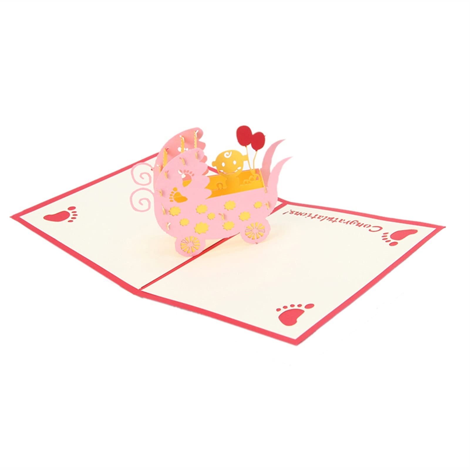 Kartka ślubna Wózki dziecięce 3D Kartka z życzeniami Pop-Up Paper Cut Pocztówka Prezent urodzinowy Stwórz szczególnie ciepłą chwilę Zaproszenia na kartkę z życzeniami (kolor: różowy, rozmiar: 8 szt.)