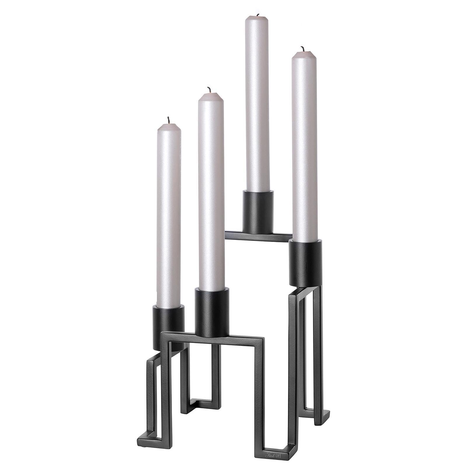 Fink Kerzenhalter 4-flammig aus schwarz pulverbeschichtetem Edelstahl, Kerzenständer modern für Stabkerzen Ø 3 cm, dekoratives Wohnaccessoire und Wohnzimmerdeko für Esstisch, Sideboard, Geschenkidee