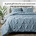 Andency Grayish Blue Comforter Set King, 3 Pieces Boho Pinch Pleat Bedding Comforter, All Season Soft Lightweight Modern Solid Bed Comforter Set