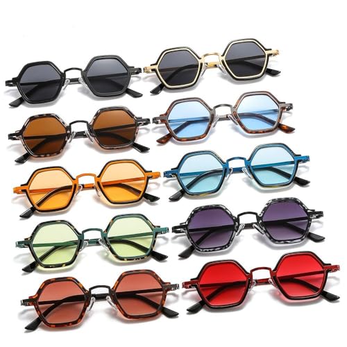 Trendy Vintage Y2K for Women & Men Unisex Metal Frame Sun Glasses Driving Eyewear Small Polygonal Sunglasses Punk Shades(Black-Grey)4