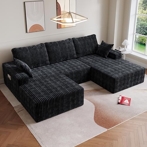 Image of Modular Sectional Sofa Couches L-Shape Couch 3 Seat Modular Sofa Memory Foam Sectional Couches for Living Room (Black, 108 inch+Right Chaise + Ottoman)