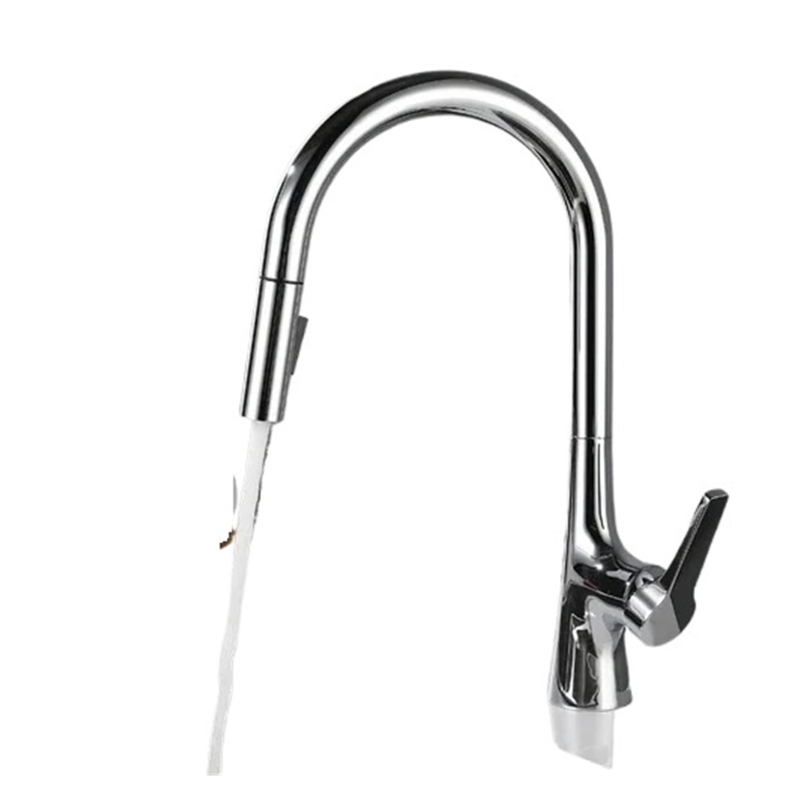 Grifo de agua caliente y fría para fregadero retráctil con ducha de lavabo plateada
