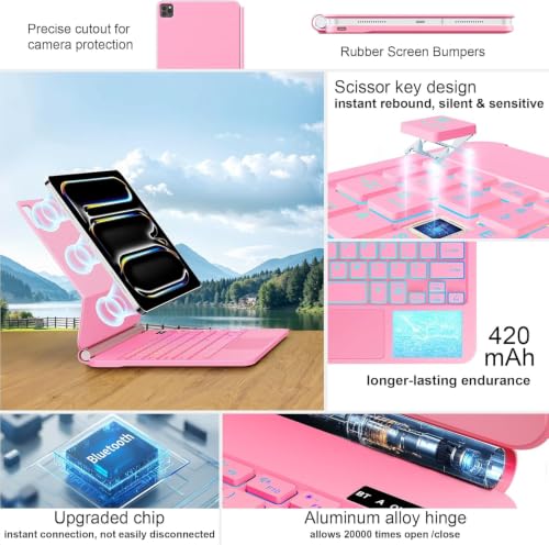 Image of GGQFGTOJ for iPad Pro 13 Inch Case with Keyboard (M5 /M4, 2025 /2024),Magic-Style Magnetic - 7 Colors Backlight -Floating Cantilever Stand - Multi-Touch Trackpad Keyboard Case for iPad Pro 13