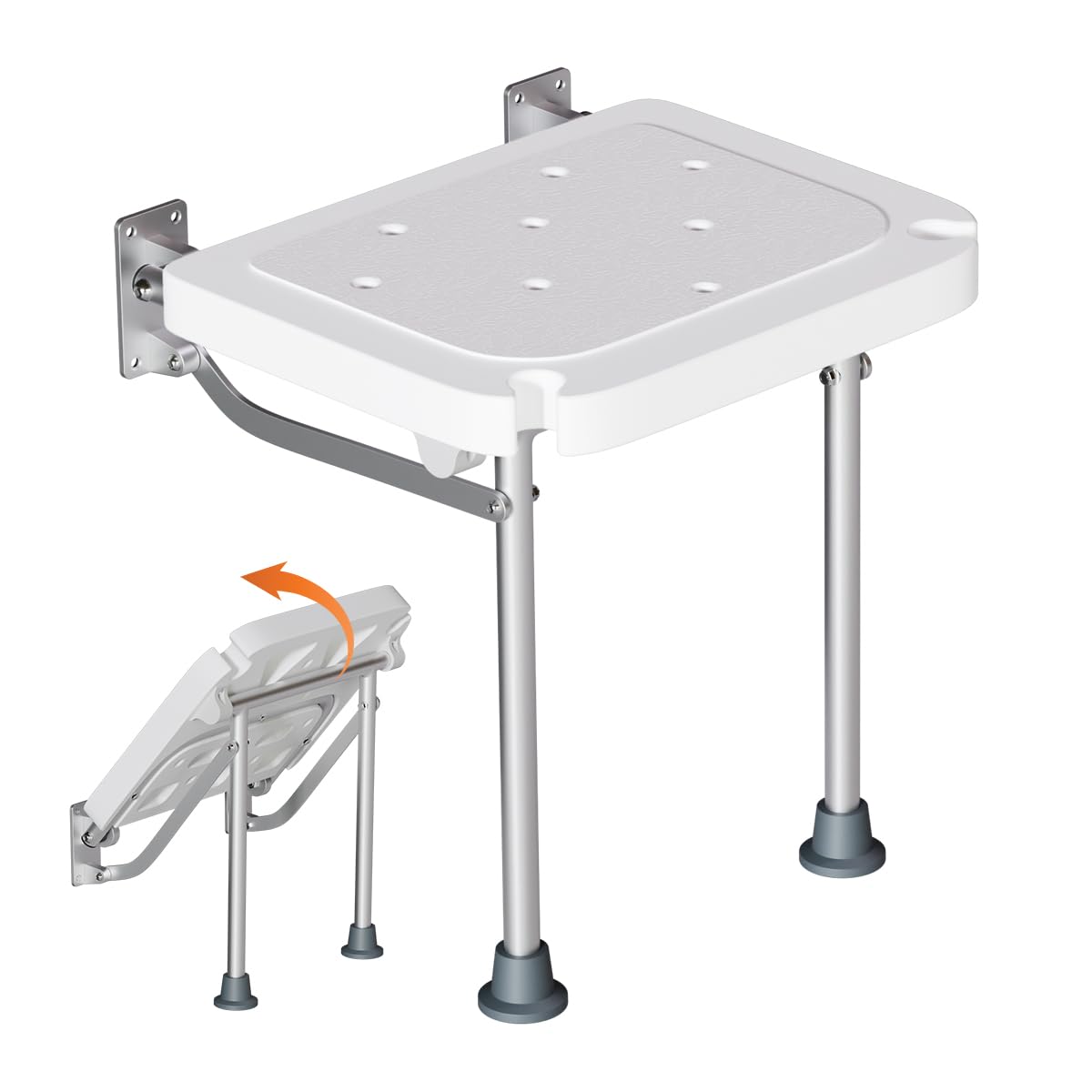 Sgabello da doccia pieghevole a parete, sedile doccia alto 42 cm, con piedini antiscivolo, foro di drenaggio, fessura per soffione doccia,adatto per anziani e disabili