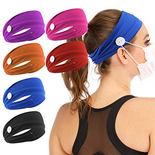 Button Headbands 6 Pack for Women Nurses, Stretch Hair Bands Holder for Ears,179A