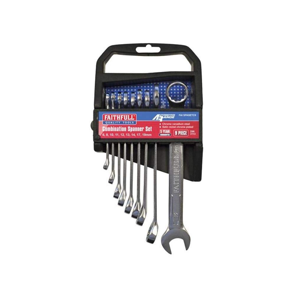 Faithfull Chrome Vanadium Combination Spanner Set, 9 Piece
