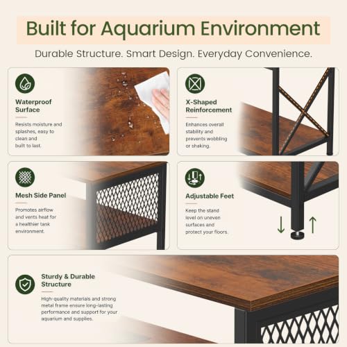 Image of Snughome Reptile Tank Stand with Charging Station, 31 inch x 15 inch Terrarium Stand with 3-Tier Open Storage Shelves, Reptile Enclosure Stand, Heavy Duty Vivarium Table for Gecko, Lizard, Bearded Dragon and Small Reptiles