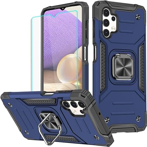 HNHYGETE for Galaxy A32 5G Case: Screen Protector Military Grade 360° Rotatable Kickstand Shockproof Protective Cases for - Samsung Galaxy A32 5G Case (Blue) Cover