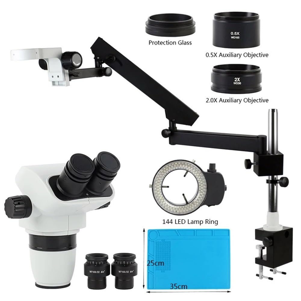 Microscope 3.35X 6.7X 45X 90X Parfocal Binocular Stereo Microscope with Articulating Arm Focul Clamp Pillar Stand B 32MM Column