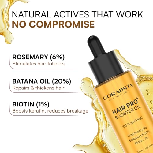 Image of Hair Pro+ Booster Oil Pack of 2 (100ml) - Rosemary 6% + Batana 20% + Biotin 1% | 100% Natural Hair Growth Oil for Hair Fall Control, Scalp Treatment & Hair Thickening | For Men & Women