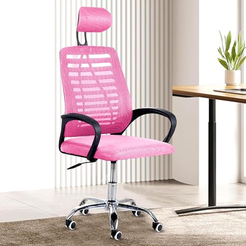 Image of Casa Copenhagen,Mesh Office Desk Chair,Rocking Chairs Ergonomic Computer Chair Adjustable High with Headrest and Comfortable Armrest Swivel Chair - Cherry Pink & Black Handle