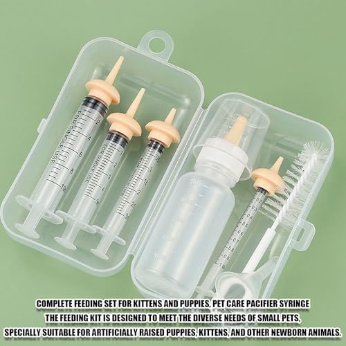 Image of Pet Feeding Syringe with Nipple, Silicone Feeding Tools for Kitten Puppy Feeding Syringe for Newborn Cat Dog Small Animals Rabbits (4 syringe+ 1 bottle+1 brush)