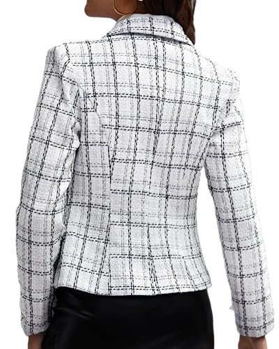 Mina Self 2024 Fall Winter Plaid Tweed Blazer Jacket Double Breasted Slim Casual Long Sleeve Fashion Work Office with Pockets4