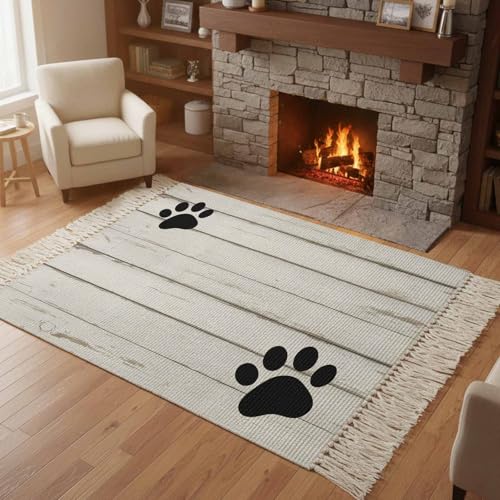 Gray Wooden Board Bedroom Rug 4'x6', Washable Woven Cotton Area