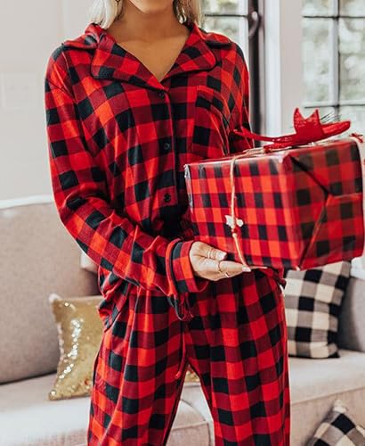 Image of Women's Pajama Sets Long Sleeve Sleepwear Button Up Shirt With Pajama Pants Soft Pjs Lounge Sets