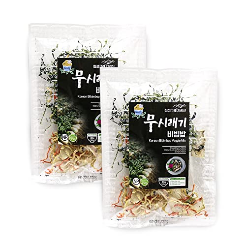 Pack of 2, Korean Bibimbap Veggies Dried Vegetables Mix Korean Food, Assorted Korean Traditional Namulbap Pantry Herbs, Radish Leaves, Aster Scaber, Thistle Gondeurae, Chwinamul, Mustard Greens