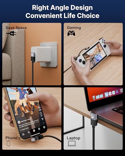 Image of FEDUS 100W USB C Cable Gen2 5Gbps USB 3.2 PD Type-C Cable, L-Shape 4.9 Feet, 4K 60Hz Video Output Fast Charging Compatible with iPhone 17 /16 /15, NVMe SSD, Monitor, Galaxy S25 /S24 /S23 Ultra, MacBook