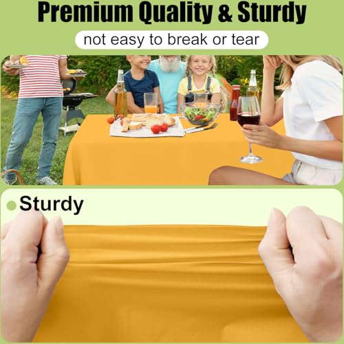 Image of Smiry Disposable Table Cloth - 6 Pack, 54 x 108 Inch Waterproof Rectangle Tablecloths for Parties, Decorative Plastic Table Cover, Leakproof & Sturdy, Mustard Yellow