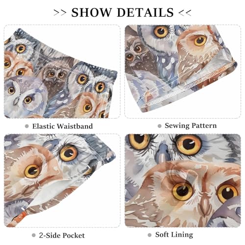 ALAZA Watercolor Animal Owlet Owl Pajama Shorts Elastic Waist Casual Sleep Shorts with Pockets Size 6-143