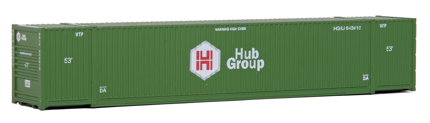 Walthers SceneMaster Singamas Hub Group Corrugated-Side Container, 53', Hub Group (Green), HO Scale Model 53' Foot Container - Image 2