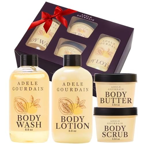 Self Care Kit Woman – 4pcs Citrus Scent – Bath and Body Care Gift Basket for Women – Personal Care Spa Care Package with Body Wash, Lotion, Scrub & Butter, Birthday Gifts for Her