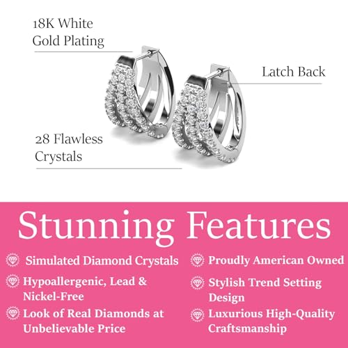 Cate & Chloe Aliyah 18k White Gold 14mm Pave Huggie Hoop Earrings with Round Cut Simulated Diamond Crystals, Small Silver Hoops for Women, Gift for Her2