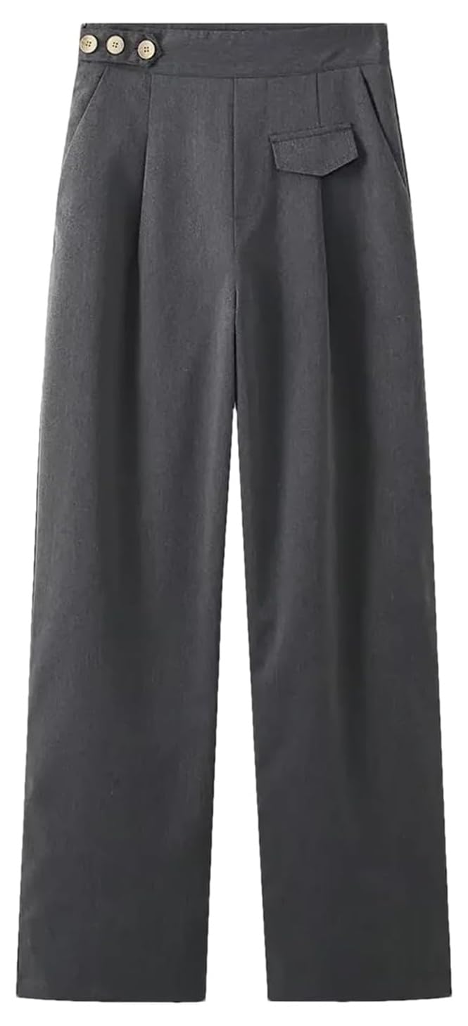 Womens Vintage High Waist Side Zipper Pants with Pockets Chic Trousers