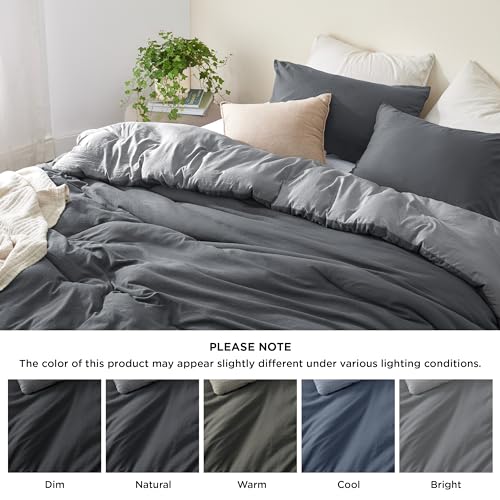 Image of Bedsure Queen Comforter Set, Dark Gray Soft Prewashed Bedding for All Seasons, 3 Pieces GentleSoft Bed Set, 1 Lightweight Comforter (90 inchx90 inch) and 2 Pillowcases (20 inchx26 inch)