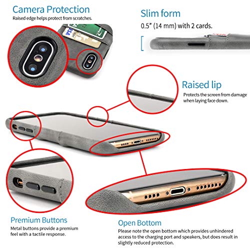 Dockem Exec Iphone X/Xs Wallet Case: Slim Vintage Synthetic Leather Case With 2 Credit Card/Id Holder Slots, Simple Professional Snap On Cover [Grey] #TOP2