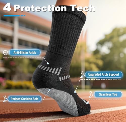 Bigant Boys Socks Cushioned Compression Athletic Crew Socks Running Arch Support for 4-12 Years Old Gilrs Kids Youth 4 Pairs3