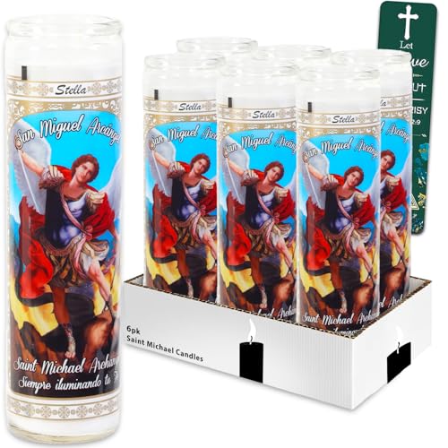 6 Pack Saint Michael The Archangel White Religious Candles - Bundle of 8