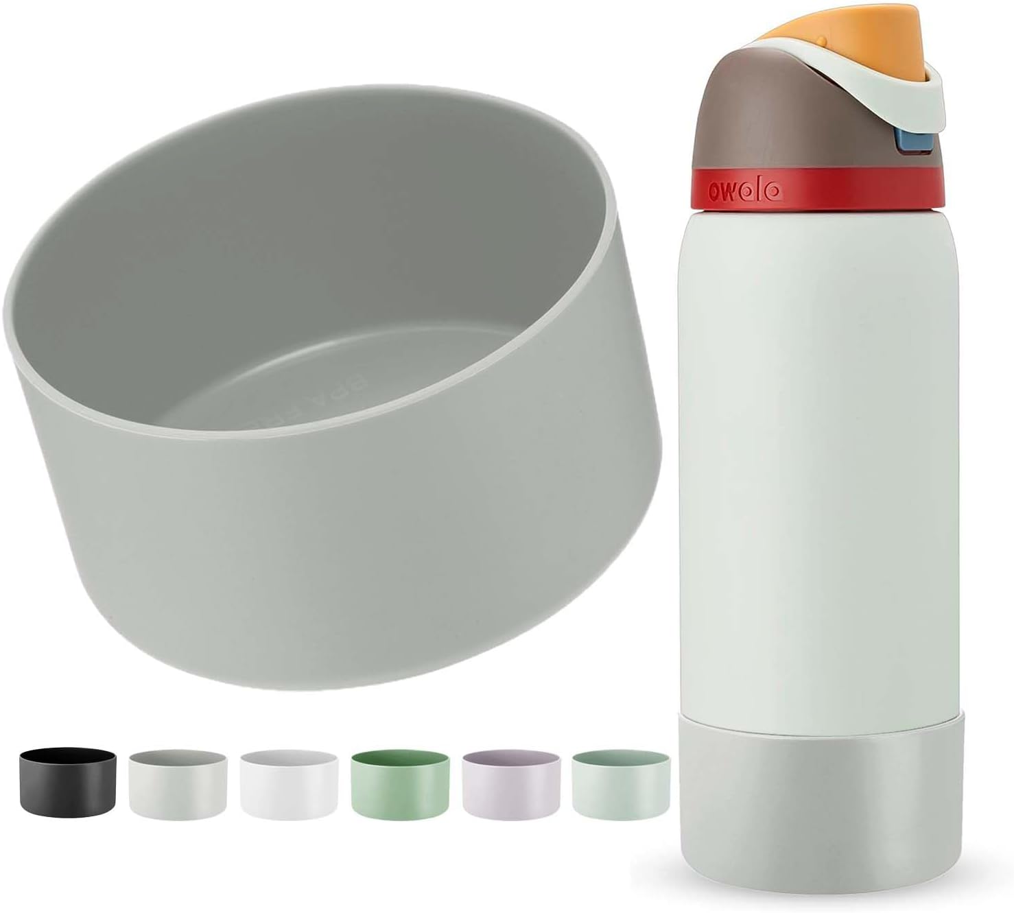 Silicone Boot for Owala Water Bottle 24 oz, Anti-Slip Protective Sleeve for FreeSip/Twist/Flip Water Bottles, BPA Free, Bottom Bumper Cover Protects water bottles from scratches (Grey, 24oz)