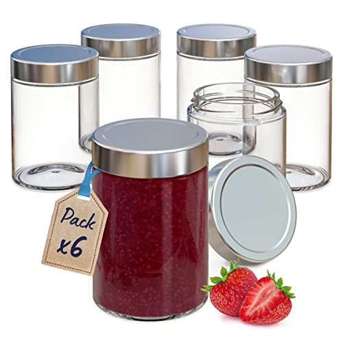 LG Luxury & Grace Pack 6 Vorratsgläser 0,5 L (13x8,5 cm). Luftdichte Vorratsdosen. Einmachgläser. Küchengläser mit Metallschraubdeckel. Formschönes Design in Helles Silber Cover