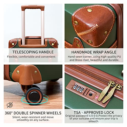 Nzbz Vintage Luggage Sets Of 2, Vintage Suitcase Set For Women, Retro Luggage With Boarding Tote, Handmade Faux Leather Zipper Luggage Tsa Approved thumb #4