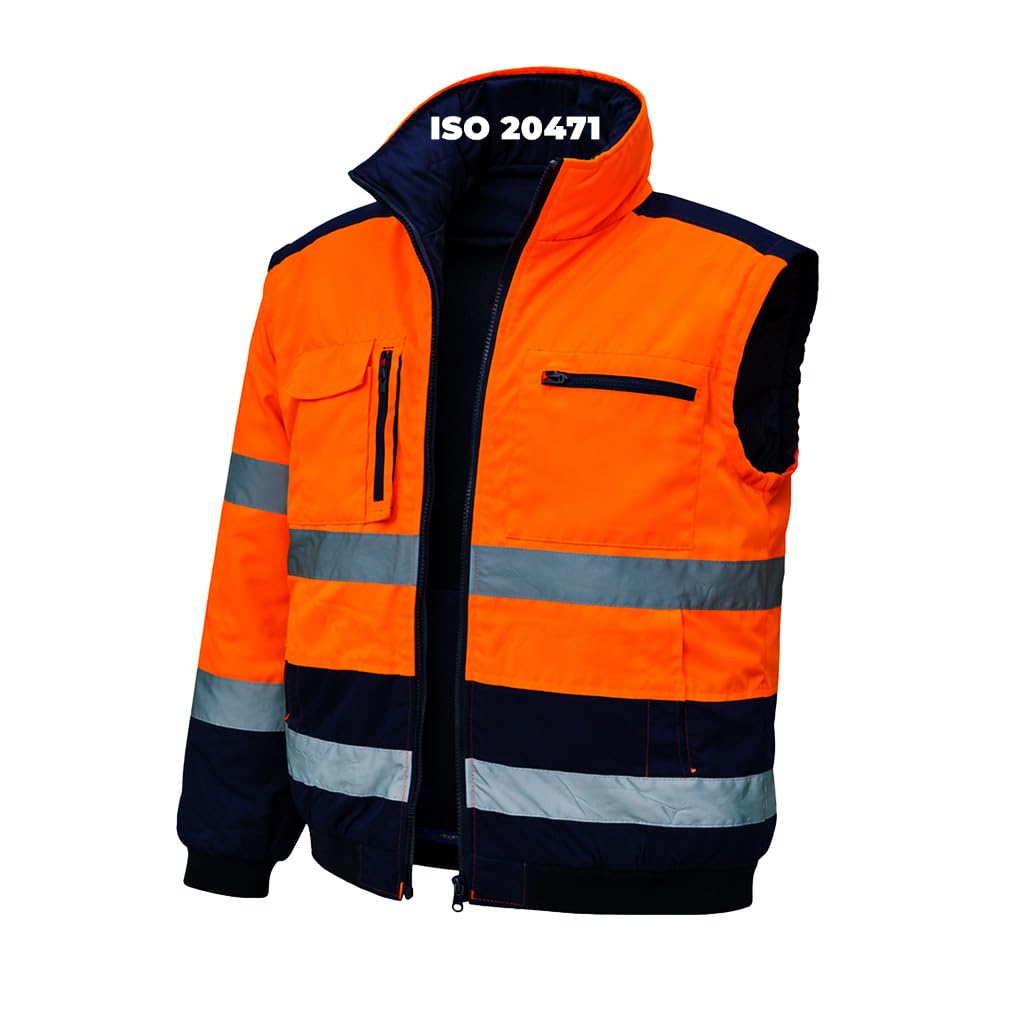 Warnschutzjacke Orange Gefüttert – Zertifiziert EN ISO 20471 | Reflektierende Streifen | Wasserabweisend | Mehrere Taschen