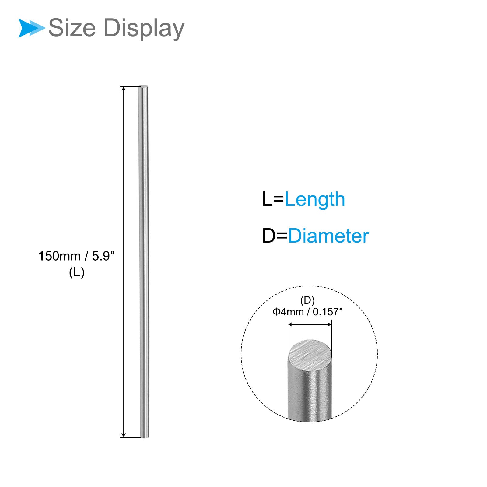 Set Di 5 Aste Rotonde In Acciaio Ad Alta Velocità - Diametro 4mm, Lunghezza 150mm, Per Tornitura E Fai Da Te - Foto 3