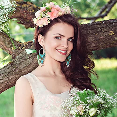 BBTO 4 Pcs Long Beaded Tassel Earrings Bohemia Colorful Native Handmade Statement Fringe Drop Earrings Boho Dangle Tassel Earrings for Women(Elegant Color)4