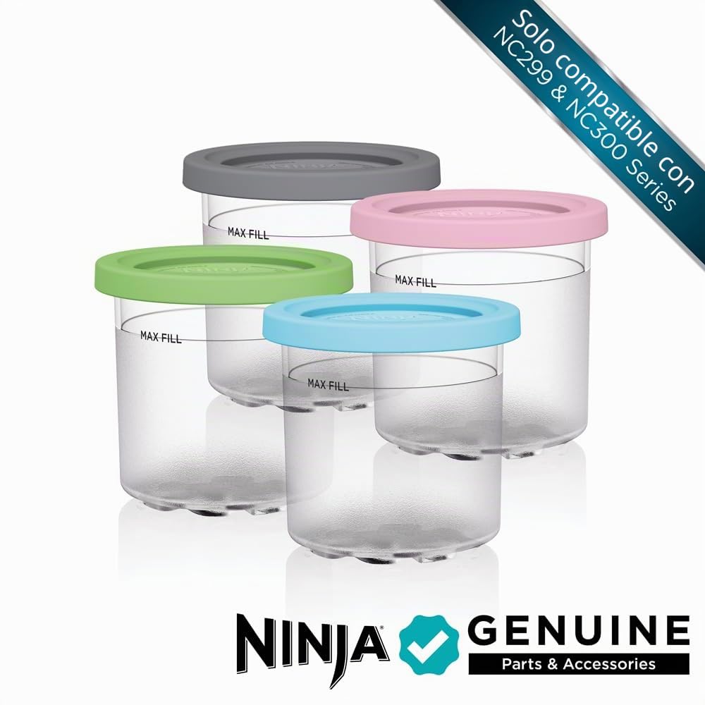 Ninja XSKPLD4BCD - Pintas para hacer helados NC299AMZ y NC300s Series, sin BPA y aptas para lavavajillas, tapas de color, plástico, transparente, gris, lima, rosa, aguamarina