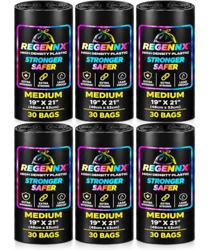 Image of Black Garbage Bags for Dustbin|180 Pcs|Medium 19 X 21 Inches|30 Pcs X Pack of 6, 180 counts