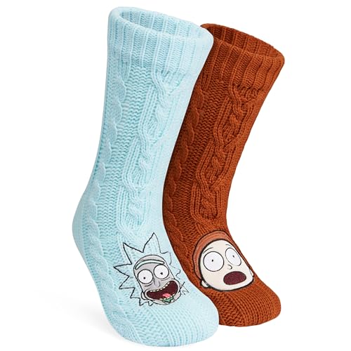 RICK AND MORTY Socks for Men & Teens US Size 7.510 Soft & Warm Fluffy Slipper Socks Gifts for Him (Rust/Blue)